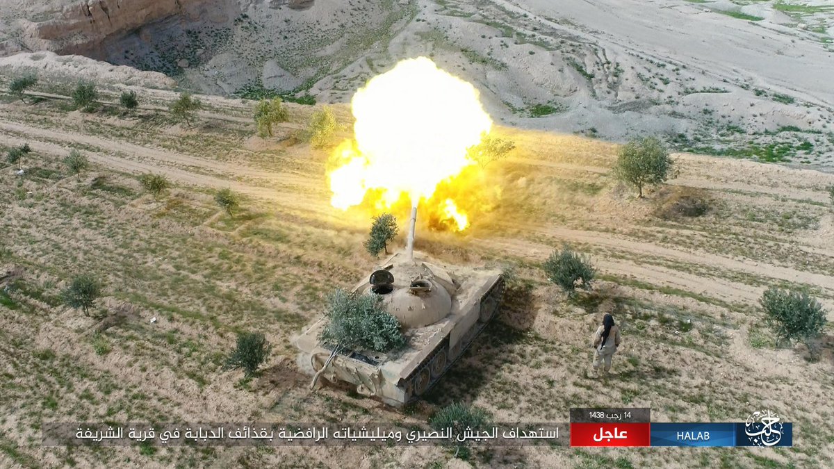 DoungaJohn's tweet photo. Pictures showing a soviet made T-54/55 MBT with added protection on turret of ISIS, 2010's. https://t.co/5XfGDKVxTv
