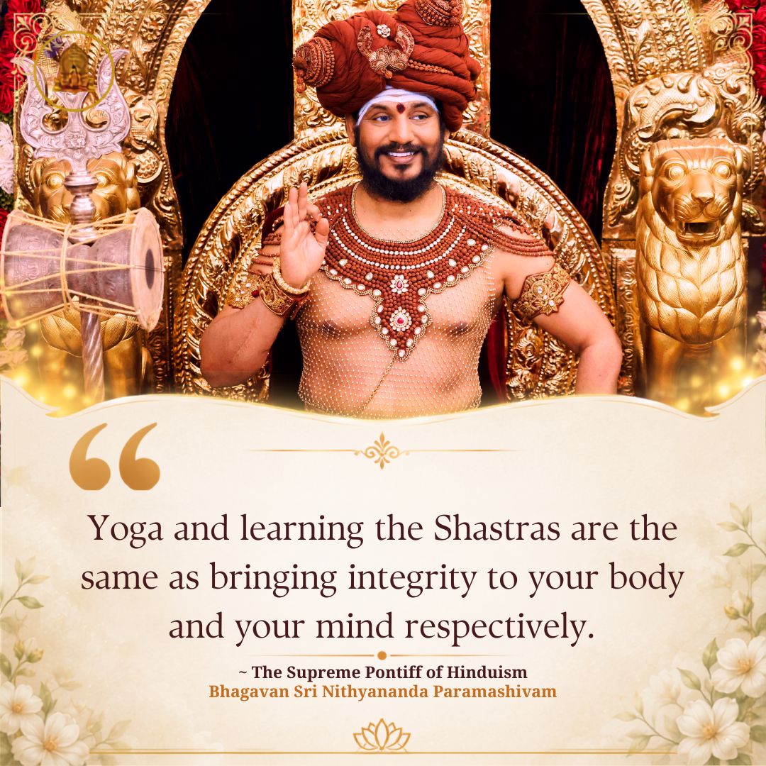 SriNithyananda's tweet photo. Yoga is a continuous happening within your consciousness, not a static goal that you reach and then stop. It is a constant state of being in alignment with the Truth and maintaining that frequency throughout every action, breath, and movement of your life.
#Paramashiva #Nithyananda #InternationalYogaDay #NithyanandaYoga #YogaDay2026
