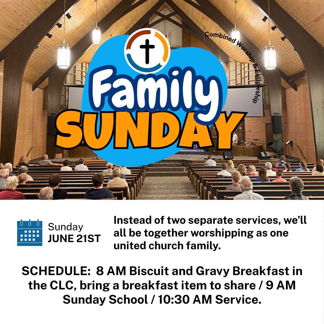 first_augusta's tweet photo. Family Sunday – June 21 

8 AM – Biscuits &amp; Gravy Breakfast (bring a side to share)
9 AM – Sunday School
10:30 AM – Combined Worship Service

👔 “Don’t Wear That” Sunday: Men, break out that outfit your spouse wishes you’d retire and wear it to church! https://t.co/w0nrPL3VK2