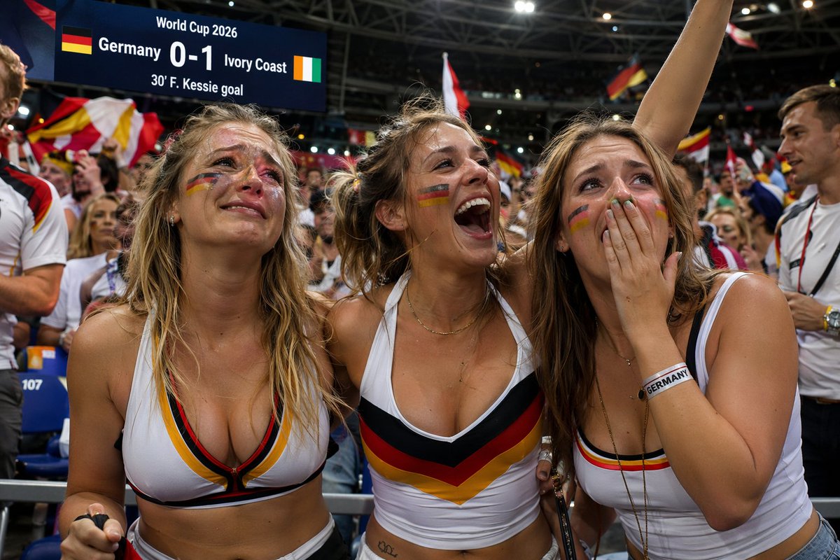 LoveFrameStudio's tweet photo. 🇩🇪🔥 Germany 0-1 Ivory Coast: scoreline first, fit check second. The stands knew exactly what to do. 🎉
#WorldCup #KitBattle #Germany https://t.co/UrSIBXBoqX
