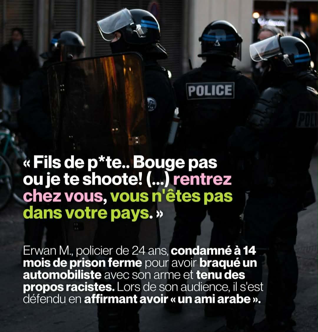 Lambdactu's tweet photo. 🇫🇷👮‍♂️- Un policier raciste (pléonasme) a été condamné à 14 mois de prison pour avoir braqué son arme sans aucune raison sur deux arabes arrêtés à un feu rouge.

- Le policier a reconnu qu’il était ivre. Les magistrats ont retenu les propos racistes comme circonstance aggravante. https://t.co/wGtRAGpTc5