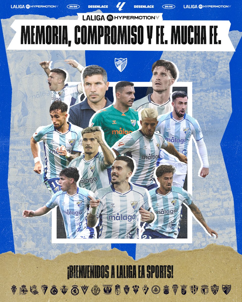 LaLiga2's tweet photo. 8 años después, el boquerón vuelve a nadar entre los grandes. 💙🤍

El @MalagaCF está de vuelta en LALIGA EA SPORTS. ⚽✨

#DESENLACELALIGA #42LEGADOSLALIGA https://t.co/LVrb4d4nXe