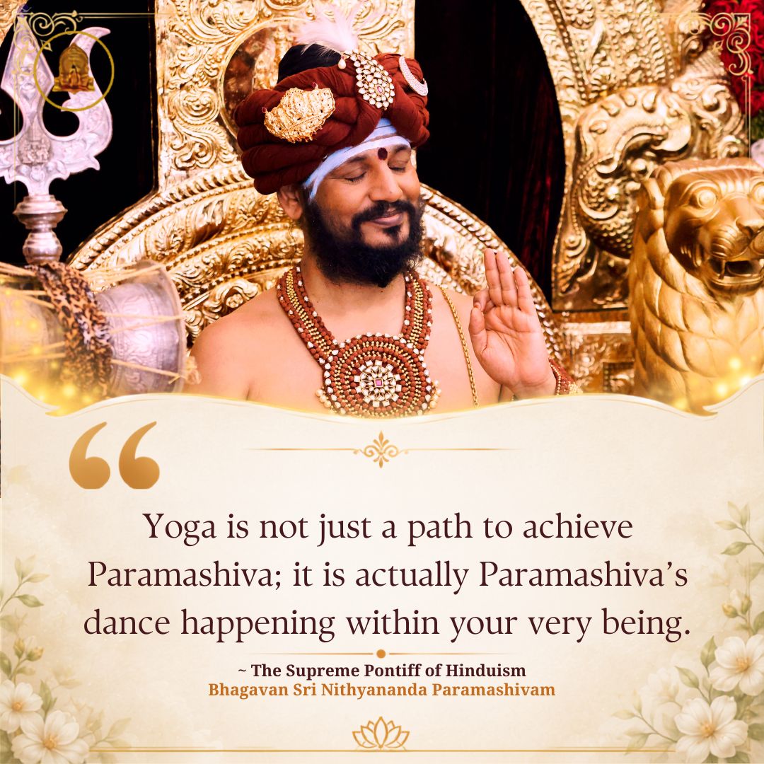 SriNithyananda's tweet photo. Body language of an enlightened one is Yoga. Every movement and gesture of a person who has achieved Oneness is a natural expression of the Yogic science because they are in a constant state of alignment with the rhythm and geometry of the Cosmos.
#Paramashiva #Nithyananda #InternationalYogaDay #NithyanandaYoga #YogaDay2026