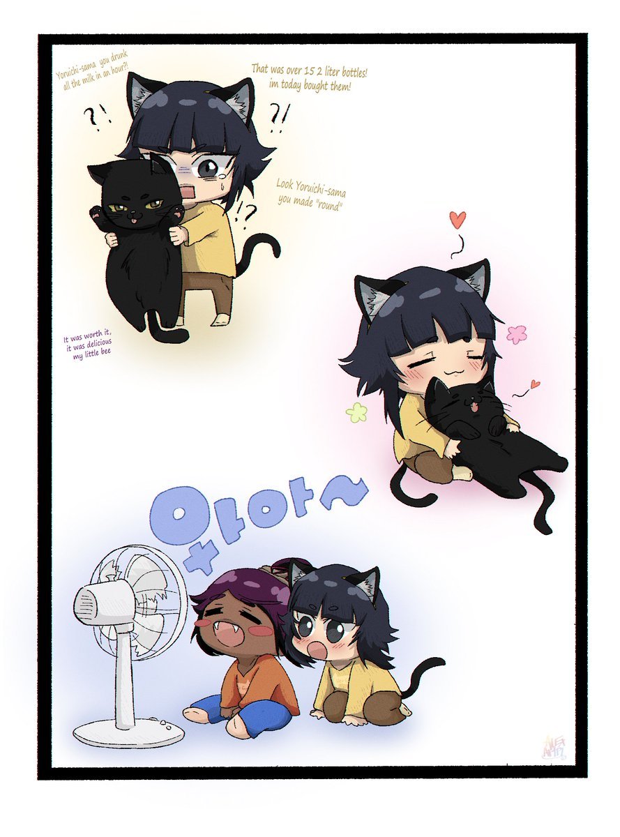AlexiiArtPL's tweet photo. #bleach #soifon #yoruichi #yorusoi

🐝[Art from August 10, 2023]🐝

🐝+🐈‍⬛=❤️

Soi Fon visited her girlfriend Yoruichi in the human world. Afterwards, they went on a date to the mall, where they took a photo together. They also stopped by a few clothing stores and bought matching couple T-shirts. In the end, Yoruichi even bought Soi Fon a headband with cat ears to make her look even more like a cat.