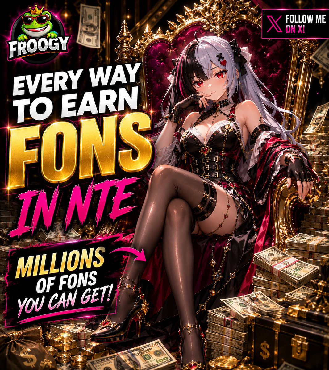 FroGGyNTE's tweet photo. 🐸 Every Way to Earn Fons in NTE 💰

Always running out of Fons? Here's every major source you should never ignore.
(If you found this helpful, a Like, Repost, or Follow is always appreciated! ❤️)

✅ Complete all Main Quests, Side Quests, Exploration Guides, and Anomalies for huge one time Fons rewards.

✅ Explore Hethereau and open every hidden Vault. The Pink Paws Bank (200K), Midas Arc Workshop (100K), Nameless Hospital (100K), and several Miguel District vaults reward 550,000+ Fons in total. (A complete Vault Guide is coming in my next post!)

✅ Upgrade your Cafes as early as possible. Once all Cafes are maxed, they generate roughly 60,000 to 75,000 Fons every 24 hours.

✅ Spend ALL of your weekly City Stamina before it resets. Every 1 City Stamina = 1,000 Fons, making it one of the most reliable Fons sources in the game (keep an eye out for future Fons Rush events for even bigger rewards).

✅ Clear Pink Paws Heist every reset. It's one of the biggest repeatable Fons sources and doesn't consume City Stamina.

✅ Even after reaching the 1,000,000 Fons Heist cap, keep running Pink Paws. You'll continue earning Pink Paws Credits, which can be exchanged for additional Fons and valuable rewards through the Credit Rewards and Pink Paws Index Collection tabs.

✅ Complete your weekly Special Delivery after unlocking the Old Mailbox in the Eden Apartment, it's free Fons and doesn't consume any City Stamina.

✅ Complete all Daily Missions for an easy 20,000 Fons every day.

✅ Defeat Mammon every week for additional Fons and valuable rewards.

✅ In the Mall, check the Bagel Shop, Medal Shop, Otherworld Station, and Lost Exchange. You can exchange their currencies for extra Fons.

✅ Use Chiz whenever possible. Holding her Basic Attack extracts Fons from enemies up to 250,000, increasing to 500,000 after reaching City Tycoon Lv. 25.

✅ Bring Lacrimosa while farming Pink Paws. Her 20% Fons bonus helps you reach the 1,000,000 Fons Heist cap much faster.

💬 Did I miss any Fons farming methods? Let me know below!

#NTE #NevernessToEverness #NTEGuide #NTEDaily #NTEGlobal #NTECreator
