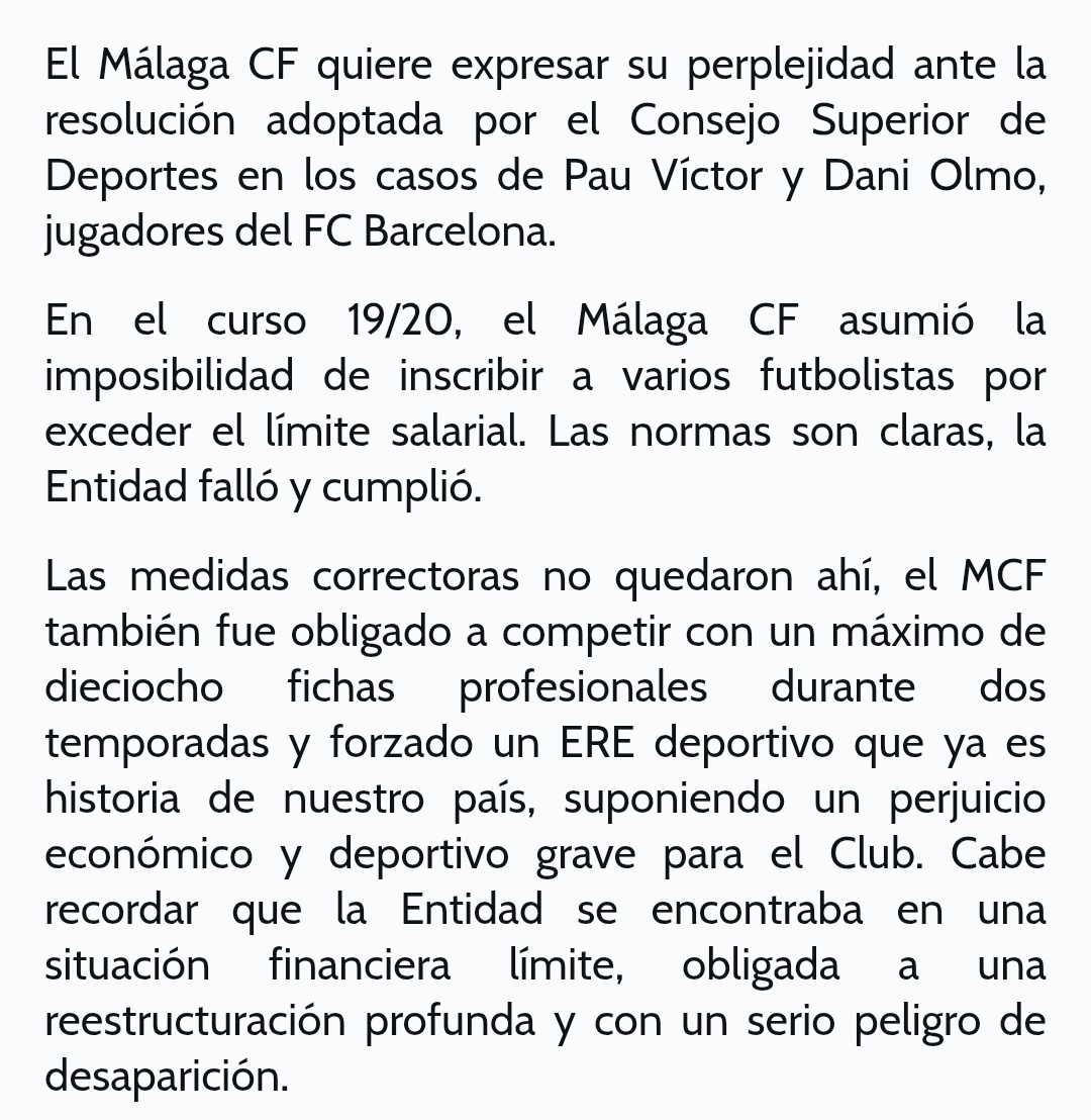 JokerLaporta's tweet photo. Prohibido olvidar que el Málaga sacó un comunicado contra el CSD por la inscripción de Pau Víctor y Dani Olmo, porque a ellos casi les costó la desaparición mientras el PSOE protegió al Barça, una vez más.

Solo por esto merecen el ascenso.
Enhorabuena, malaguistas. 🩵🤍 https://t.co/lrMo5pstOX