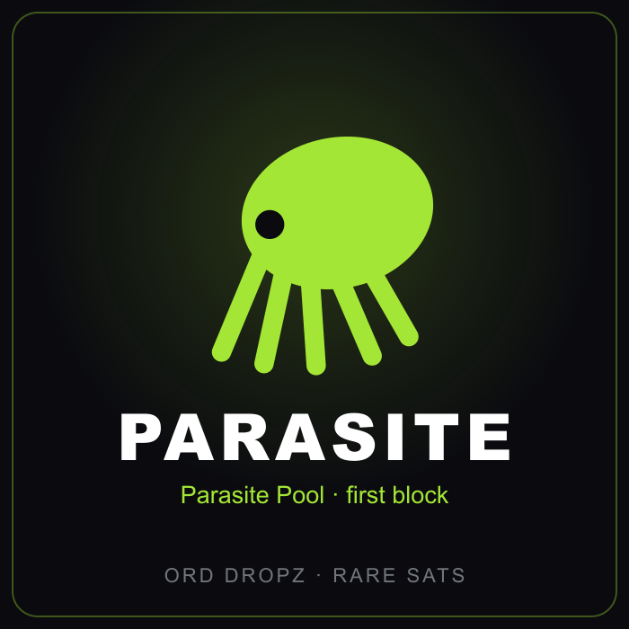 OrdDropz's tweet photo. 💎 New rare sat categories now mintable on Ord Dropz 🟧

🦠 PARASITE — Parasite Pool's first block
9️⃣ BLOCK 9 — the Satoshi → Hal Finney block

Mint your art onto a rare sat. 2 more drop this week.

👾 Don't forget to join our Discord! https://t.co/2mOG4nKFVl