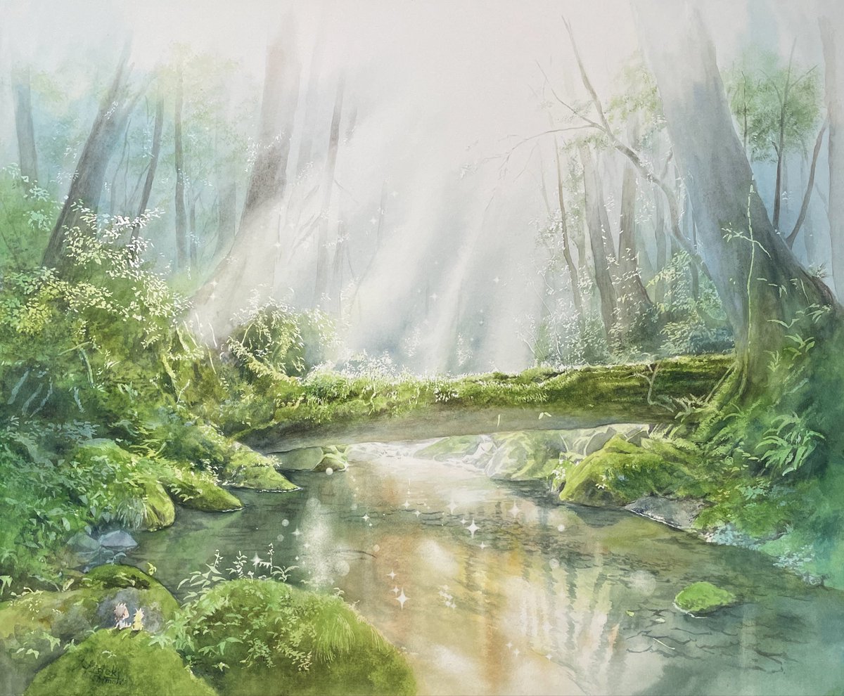 水彩画　innertrip 21  F8号 水彩画 #watercolor #透明水彩 「森で遊ぶ光の図」 F8号 45.5cm×38cm