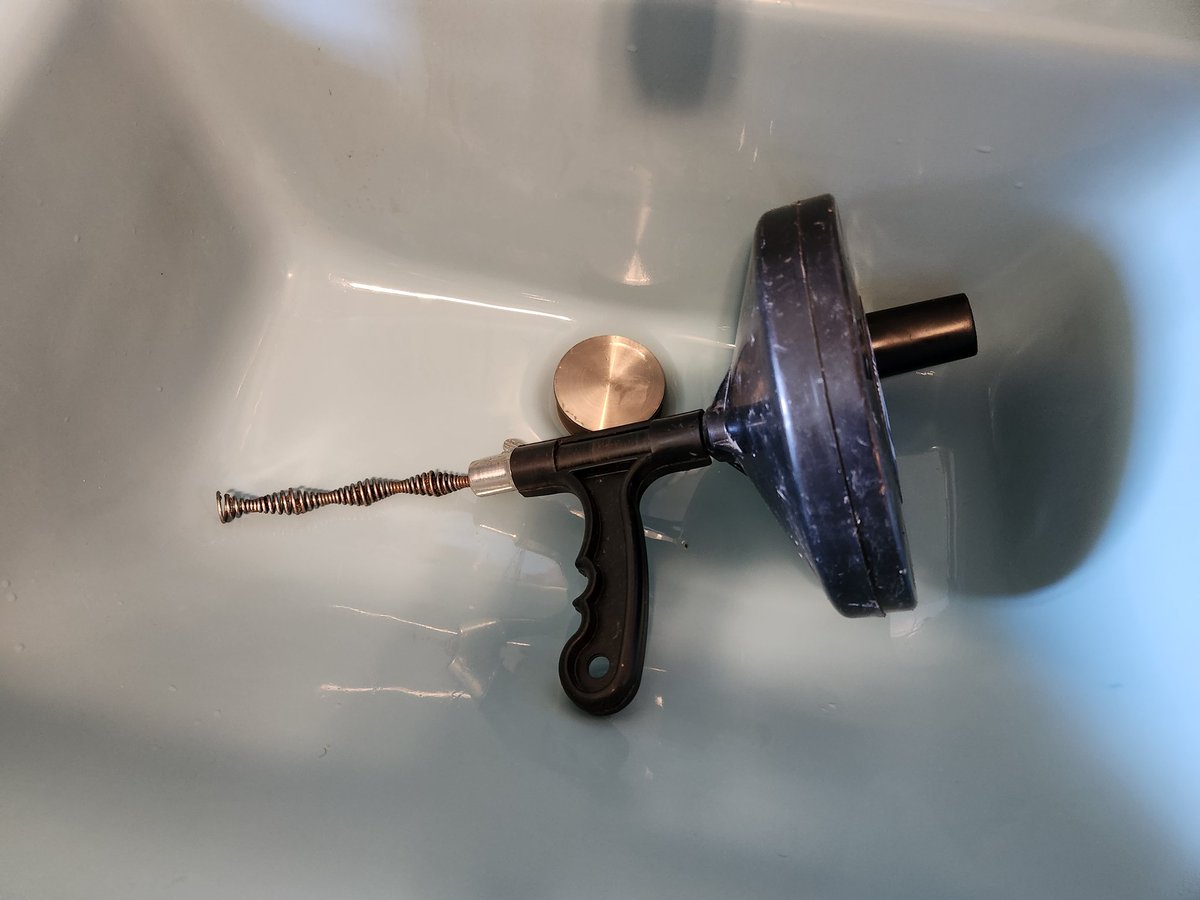 ShortHomestead's tweet photo. The tool that every man should own.

After my son decided the bathroom sink was the preferred location to vomit I got the opportunity to snake our newly clogged drain.

 It ain't the most glamorous thing but this handy snake has easily saved me hundreds of dollars already https://t.co/JBqb9S1lMd