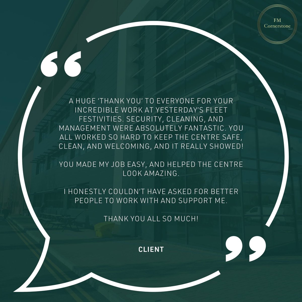 cornerstonefm1's tweet photo. Client Feedback That Makes Our Day 🌟
We’re proud to share another brilliant testimonial from one of our clients! 
Hearing how our team continues to deliver reliable, high-quality facilities management services means everything to us.
#FMCornerstone #ClientFeedback #Testimonial https://t.co/dCCxXlz3xS