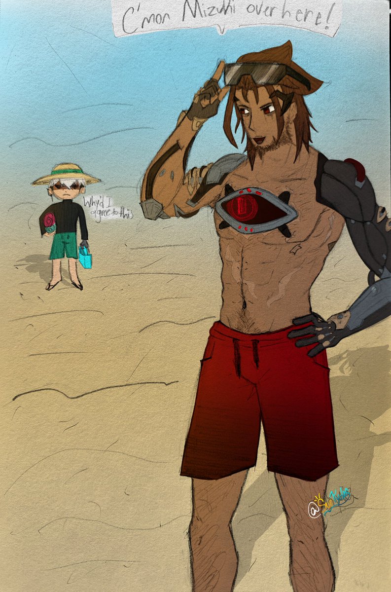 Suntyydes's tweet photo. colored beach #emzuki traditonal sketch🐟 emzuki fans please find me theyre all im drawing rn #mizure #mizemre #mizuki #emre #overwatch https://t.co/YmCI4W9uxL