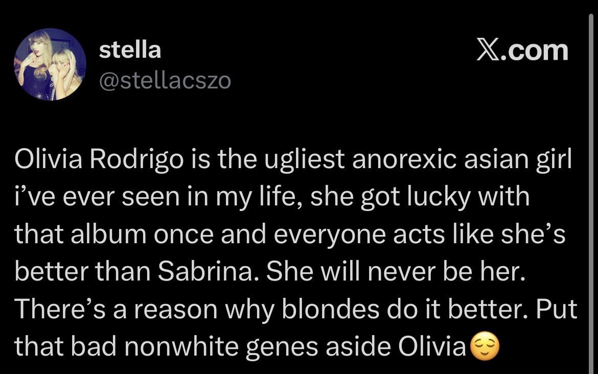 rzorbladeromnce's tweet photo. so how do you explain the racism against her? dumbass ALL of her dad’s family is filipino. for her first movie ever as a child they sprayed her white and put on blue contacts on her. 
you’re so ignorant it’s pathetic https://t.co/K4ayYVxdE6