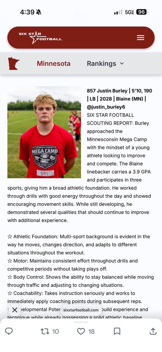 Justin_Burley6's tweet photo. Thank you @sixstarfootball for the article!!!

@CoachBell_D @Coach_JRogers @WallieKuchinski @Coach_C_Hall @BlaineFootball @CoachLucasKlein @PrepRedzoneMN @OJW_Scouting https://t.co/XlS1lI8eMw