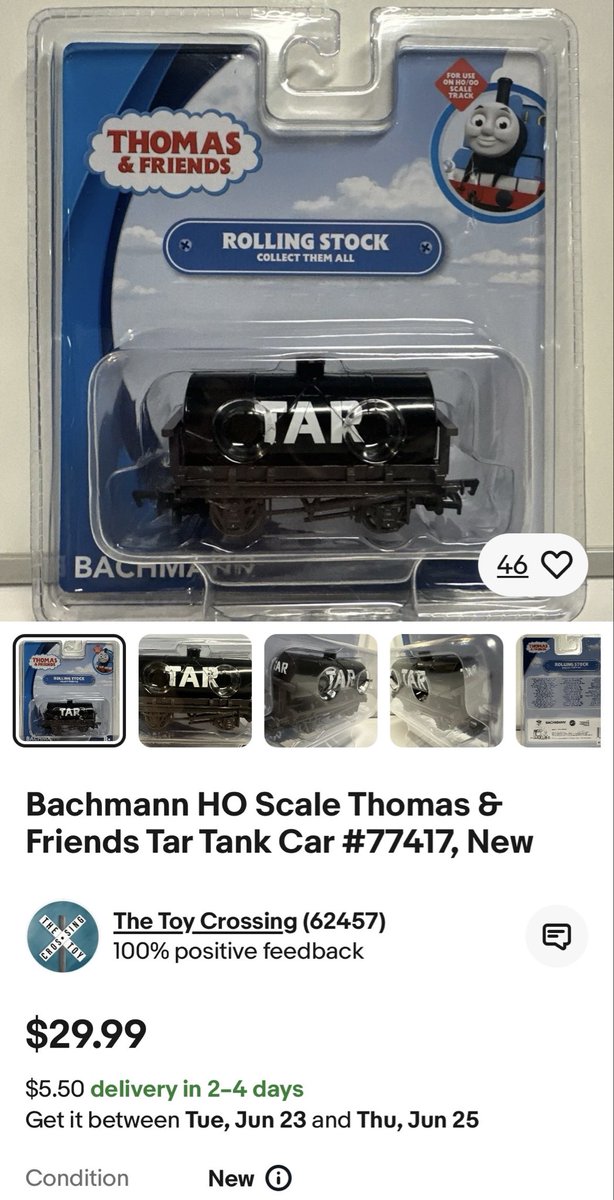 railsbyrick's tweet photo. For your money you can get:

ONE small wagon using a 50 year old tooling with new paint for $35.

Or

A brand new behemoth Thomas for $26 with a fun play feature and doubles as a great display piece.

It’s getting harder to justify Bachmann. https://t.co/1FYXuWoBkx