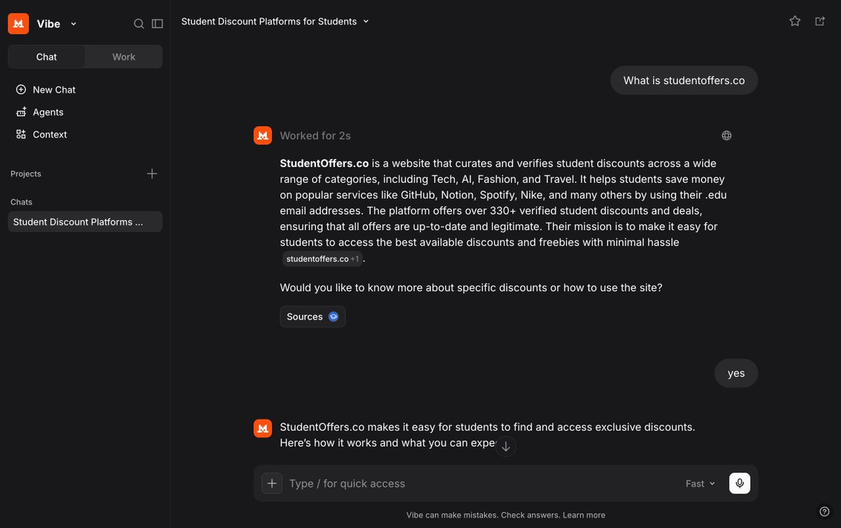 Chat screenshot grounding a student offers answer with cited source material