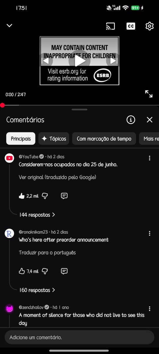 Detetive100's tweet photo. 🚨🚨ALERTA🚨🚨

🚨 YOUTUBE COMENTOU  NO VIDEO DA ROCKSTAR GAMES DO TRAILER 2 DIZENDO ASSIM.🚨

🚨"CONSIDEREM-NOS OCUPADOS NO DIA 25 DE JUNHO"🚨

🚨YOUTUBE DEVE TA ENVOLVIDO NA LIGAÇÃO DA ROCKSTAR???🚨

🚨TRAILER 3 DEVE VIM NO DIA 25 DE JUNHO JUNTO COM A PRE VENDA🚨

🚨AS ESPERANÇAS SÓ CRESCEM O HYPER AINDA MAIOR🚨