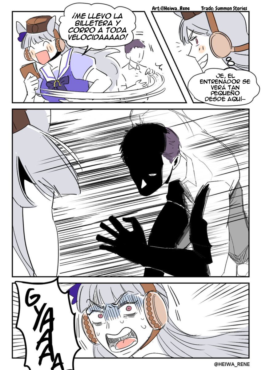 SummonStories's tweet photo. Quizás no pueda superar en velocidad o alcanzar a una umamusume, pero puede mantenerles el ritmo pisándoles los talones para siempre (para ser justos, él era corredor)
Traducción al español
De:@/HEIWA_RENE 
#umamusume https://t.co/1c8iFaBJiu