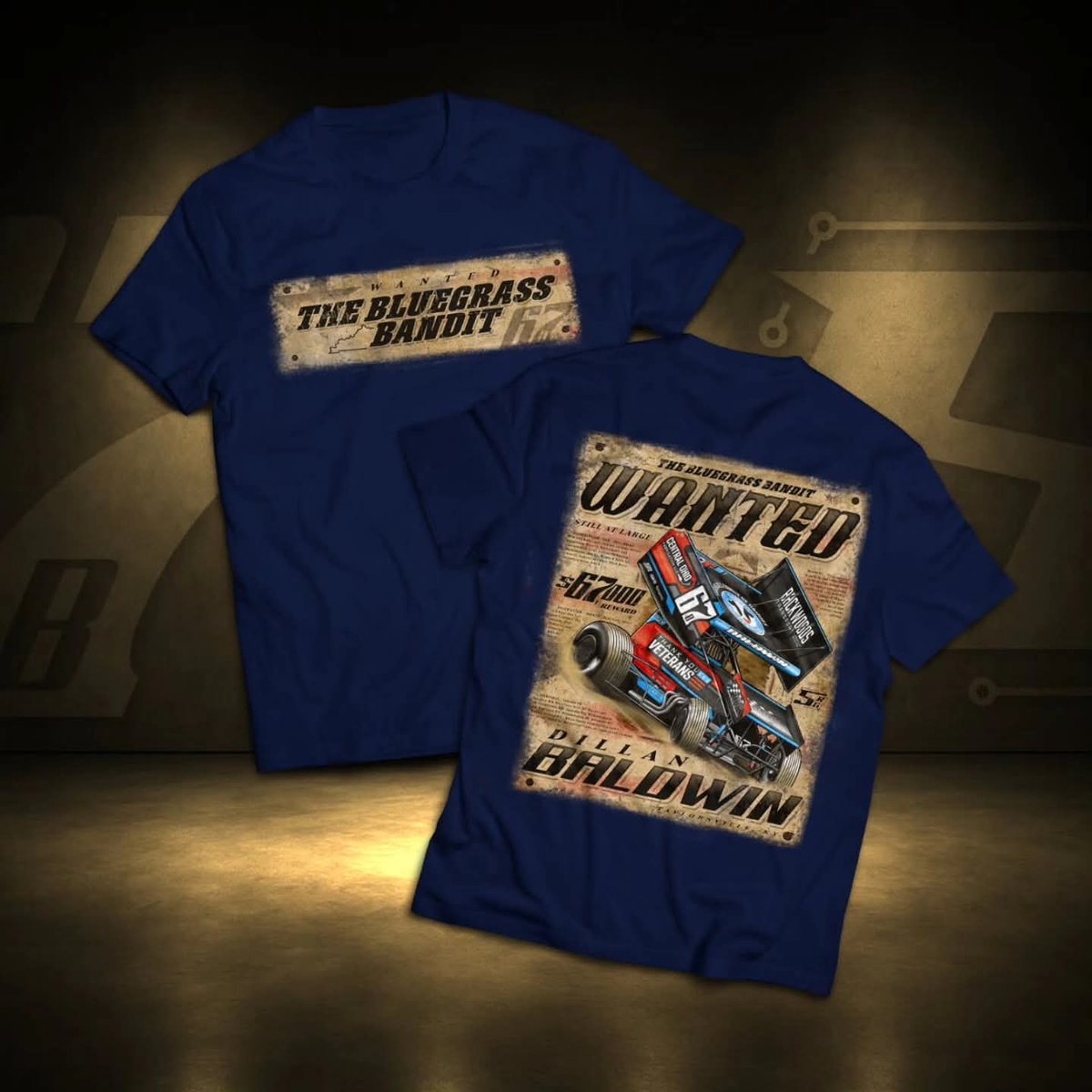 SlickRaceGfx's tweet photo. A unique but fun shirt design done up for the Bluegrass Bandit, @DBRacing67 

Credit to @DunewichOnDirt for the nickname of course 🤘

#BluegrassBandit #sprintcarracing #wanted https://t.co/Ha3VmoSSgH