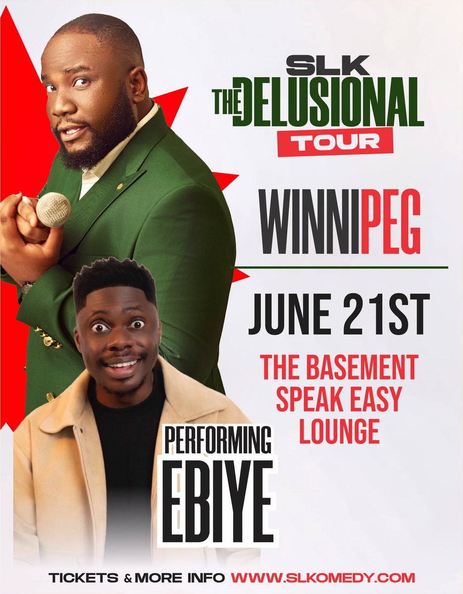 SLKomedy's tweet photo. Just one more sleep to the start of  my Canada 🇨🇦 - Nigeria 🇳🇬 Comddy Tour, starting in Winnipeg. @mistadre_ is going to be our host. @ComedianEbiye is also pumped. I'll be on stage for an hour plus. Get your tickets if you haven't. https://t.co/wlZHnvCsjK. please don't be late https://t.co/XvwjJrll0y