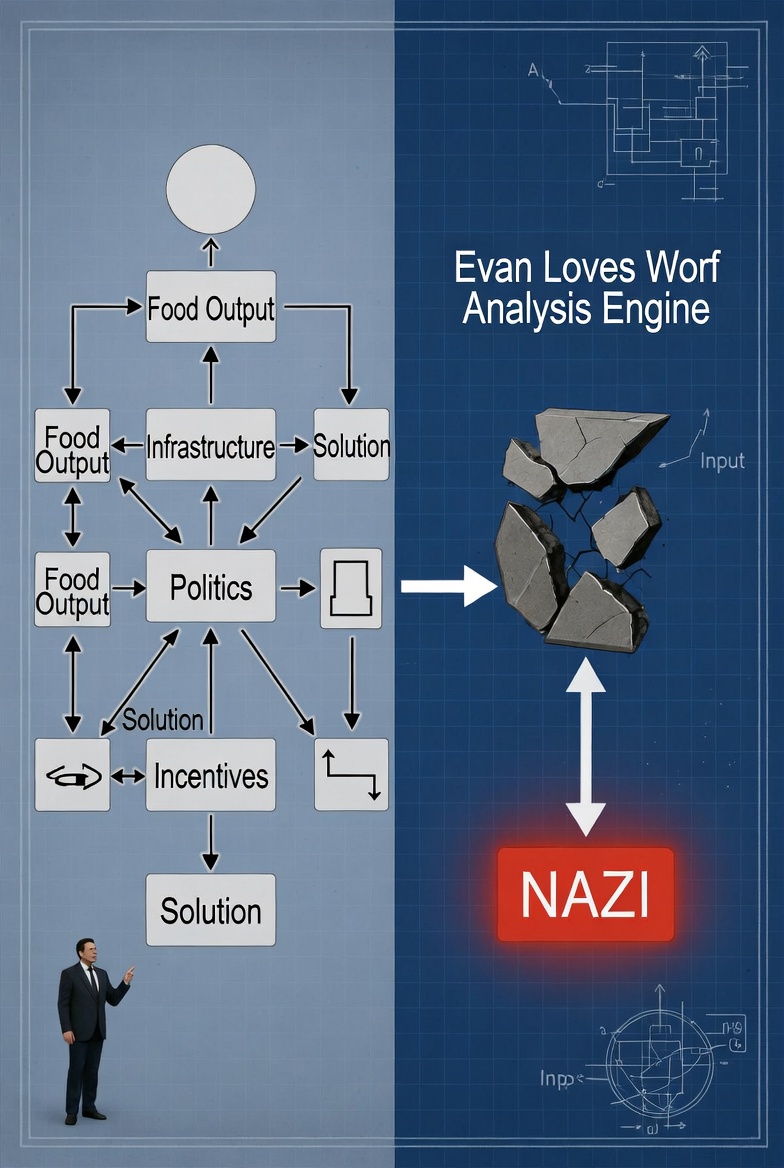 ExtraFlippant's tweet photo. "This guy is a Nazi" Says a local left wing retard Evan Loves Worf who can't understand anything above a 110 IQ .

You see, Elon Musk intentionally posts takes that are contrarian, might sound bad on the surface, but have an underlying point

"The problem is infrastructure, politics, not pure food output, they've had plenty of food for years!" Flipp surmises from Elon's post

"That makes you a Nazi!" Says Evan loves worf but he also loves being a retard

"No, if someone unifies Africa they won't starve anymore!" retorts Elon

"That idea of military conquest makes you a nazi!"

"But it'll save millions from starvation due to politics!"

"Yeah that's what Hitler said too about this very topic" concludes evan loves watarded arguments