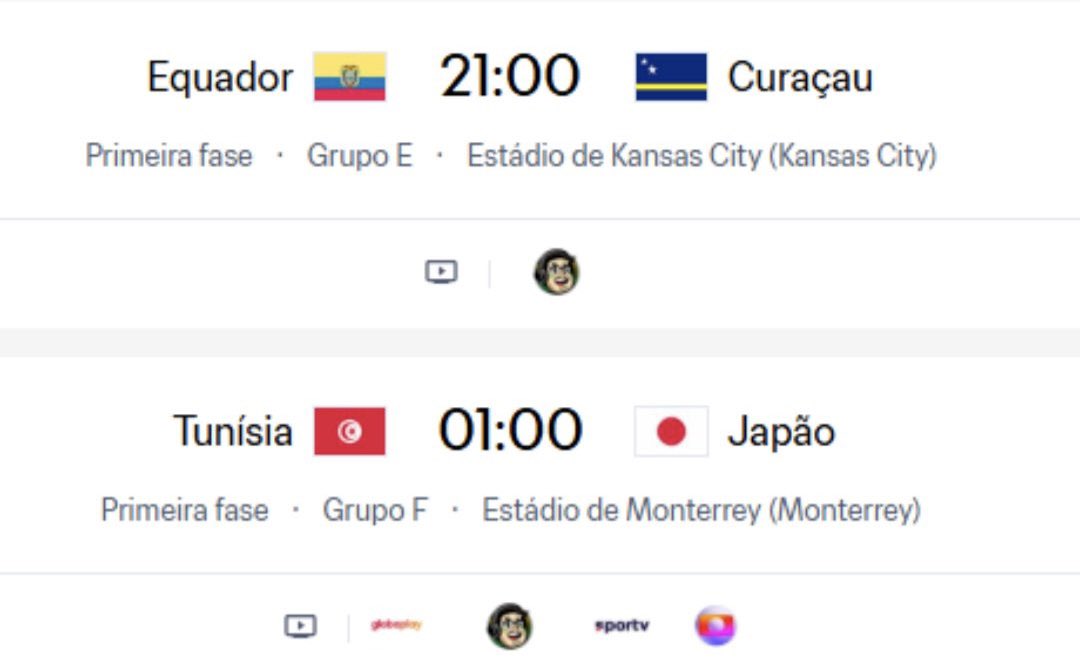 vcanedo's tweet photo. Era Equador x Curaçau às 20h e Tunísia x Japão às 23h sem erro https://t.co/iDc9EcMolY