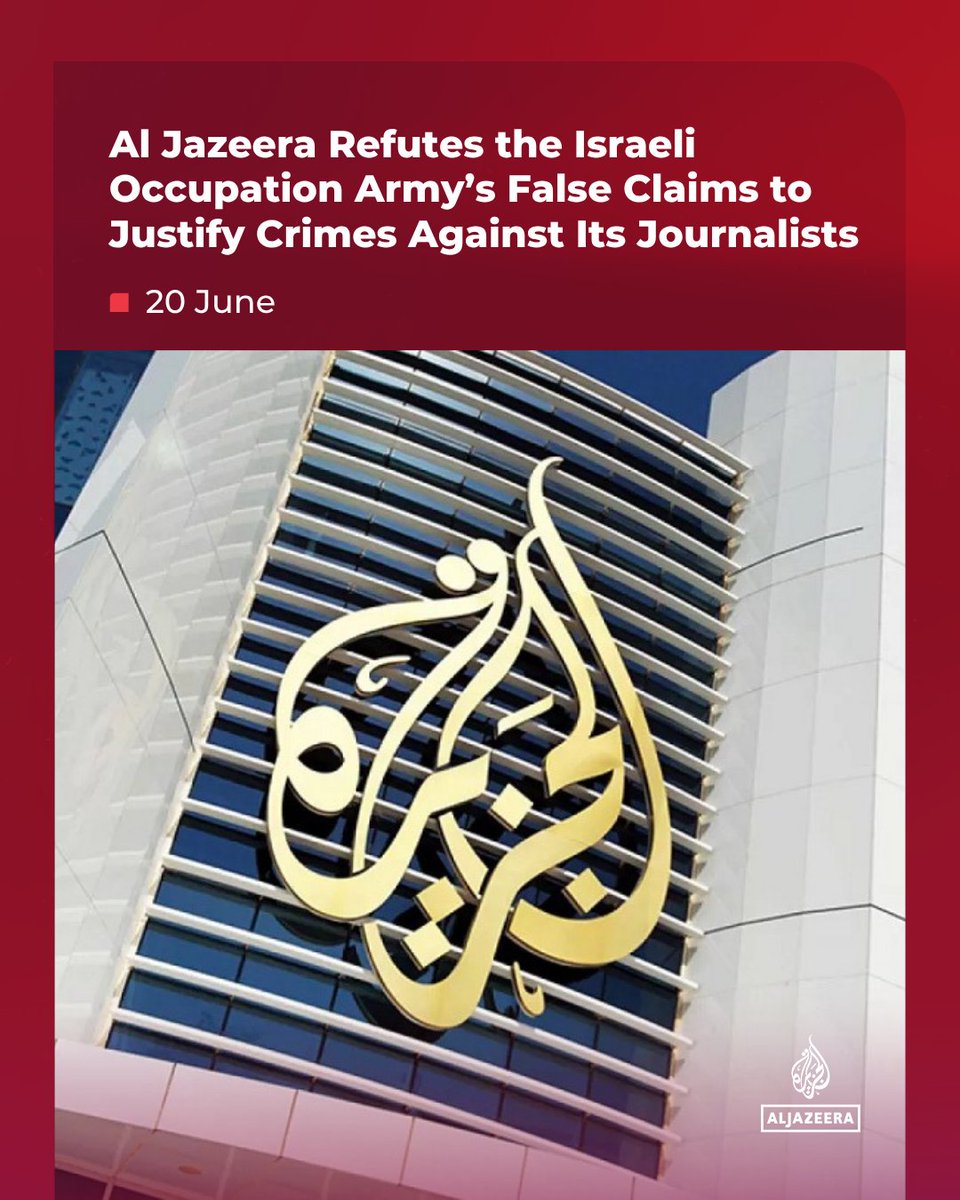 AJEnglish's tweet photo. Al Jazeera Media Network condemns the Israeli occupation army's baseless accusations against its journalists and cameramen in Gaza, calling them an attempt to justify crimes against media workers, most recently the killing of cameraman Ahmed Wishah.

🔗: https://t.co/f537AF9bvO https://t.co/6y0OGxN9U6