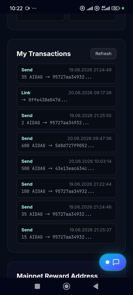 aidagDAO's tweet photo. AIDAG Chain — a DAG blockchain written from scratch in Rust.
One rule: no fake data. Everything on-chain comes from a real, signed transaction, and every state is independently verifiable.
Working today: transfers, document verification, institutional identity.
Code → https://t.co/RVkeDworlr
X 2/2:
Where it actually stands:
✅ Live: transfers, document/record verification, institutional identity
🔨 In progress: AVM smart-contract layer (bridges 1–3 in place, bridge 4 in final stage), multi-node network, independent audit
🎯 Next: general-purpose programmability + public mainnet — after audit
Prove first, promise later.
https://t.co/RVkeDworlr