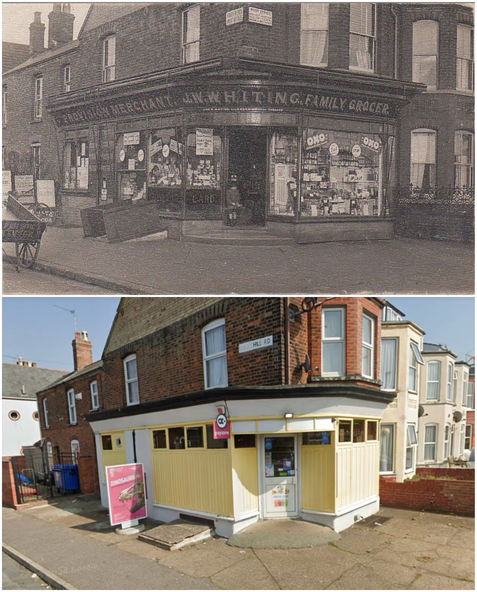 bo66ie29's tweet photo. The Post Office and corner grocer in Churchill Road, Great Yarmouth. Full of elegant details and character in 1912, now sadly reduced to this. https://t.co/b6qafKCxHK