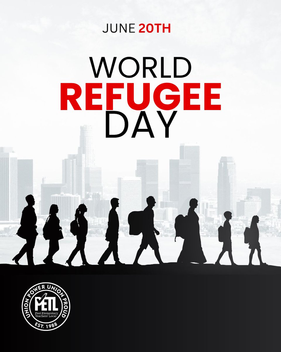 ETFOPeel's tweet photo. On World Refugee Day we acknowledge the strength and resilience of refugees worldwide. Everyone has the right to seek safety, rebuild their lives, and be welcomed with compassion. Standing with refugees means challenging xenophobia and supporting policies rooted in humanity.#ETFO https://t.co/zzcTsecDpJ