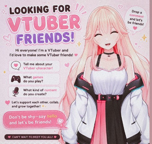 VtuberHika's tweet photo. Hello everyone! 

I'm hoping to meet more VTubers and make some amazing friends in the community! 

 Drop a comment and introduce yourself:
 What's your VTuber name?
 What games do you play? https://t.co/KVXla4YJvY