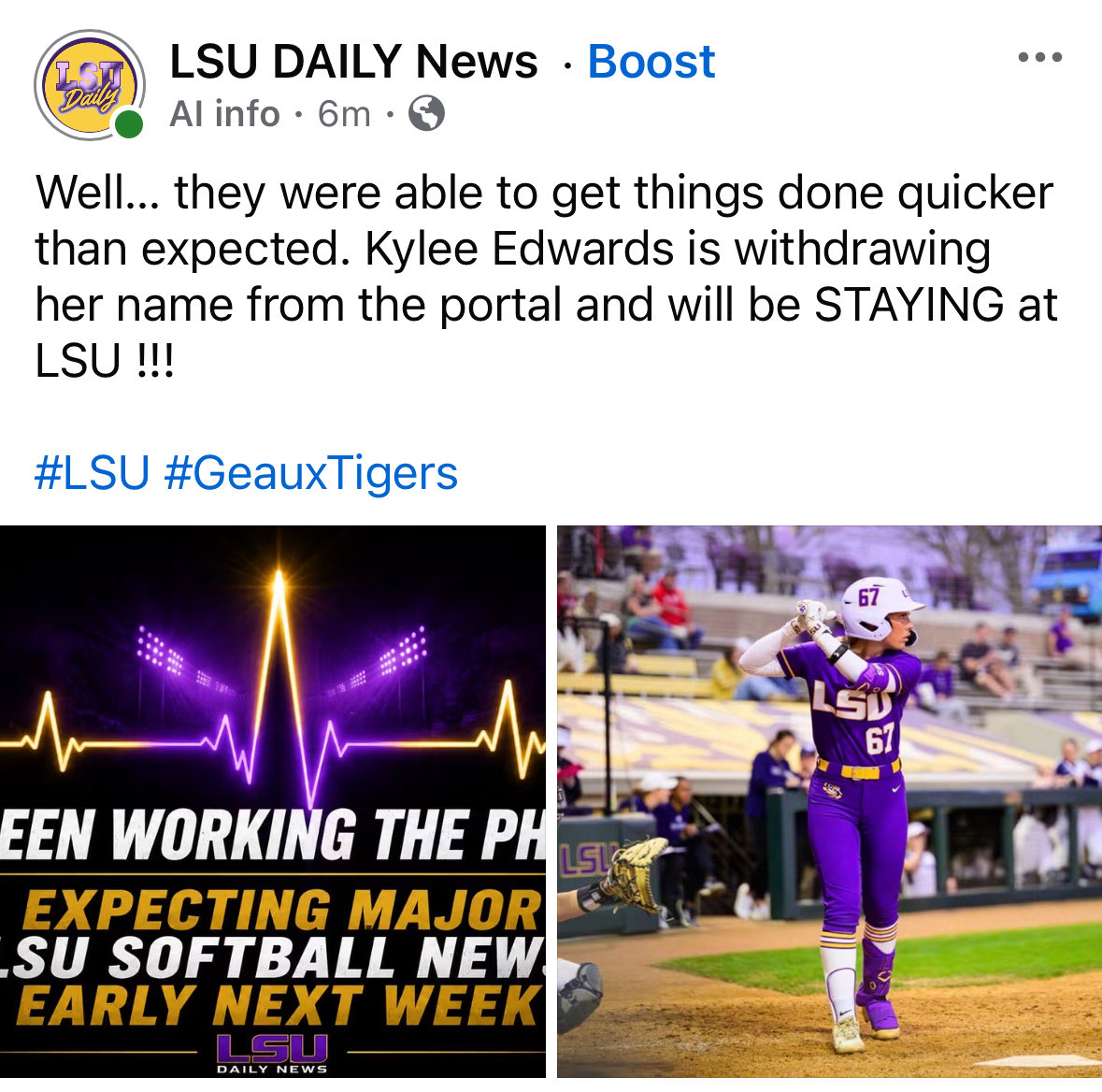 lsu_dailynews's tweet photo. Welcome Back Kylee !!! https://t.co/ONyJpYDeNZ
