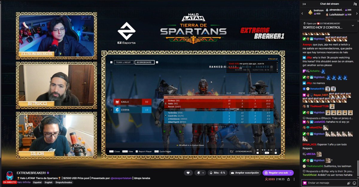 EZEsportsGG's tweet photo. 🔴 EN VIVO AHORA 🔴

La batalla por la Tierra de Spartans continúa y todavía estás a tiempo de entrar. ⚔️🔥

🏆 $2500 USD en juego
🎙️ Con @Extremebreaker1
📺 Halo Infinite competitivo
Comunidad LATAM reunida
@HCS 

👉 https://t.co/bLRHGxFz8p

#TierraDeSpartans https://t.co/9DHPxDw0yz