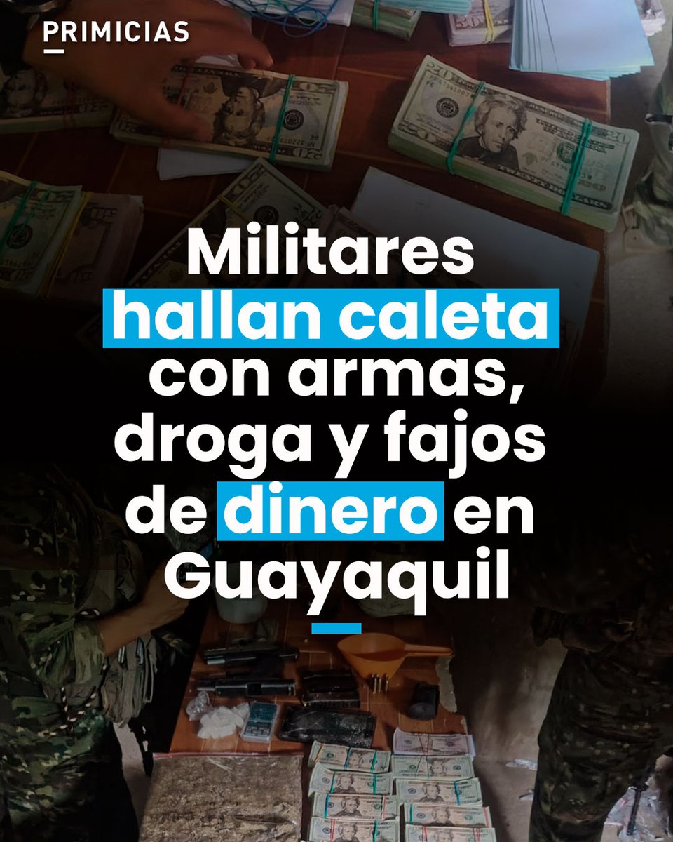 Primicias's tweet photo. Las Fuerzas Armadas desmantelaron una vivienda utilizada como centro de acopio clandestino por agrupaciones delictivas en Guayaquil. En el lugar hallaron una caleta de dinero, drogas y armas.https://t.co/ZWWGRrZo9w https://t.co/acYwBFEvFP