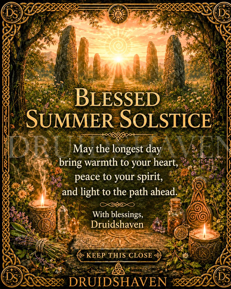 Druidshaven's tweet photo. X Post

Blessed Summer Solstice.

May the longest day bring warmth to your heart, peace to your spirit, and light to the path ahead.

With blessings,
Druidshaven
Keep this close.

#SummerSolstice #SolsticeBlessing #Druidshaven #CelticMagic #WitchyVibes #SpiritualGuidance #PaganAesthetic #stonehendge