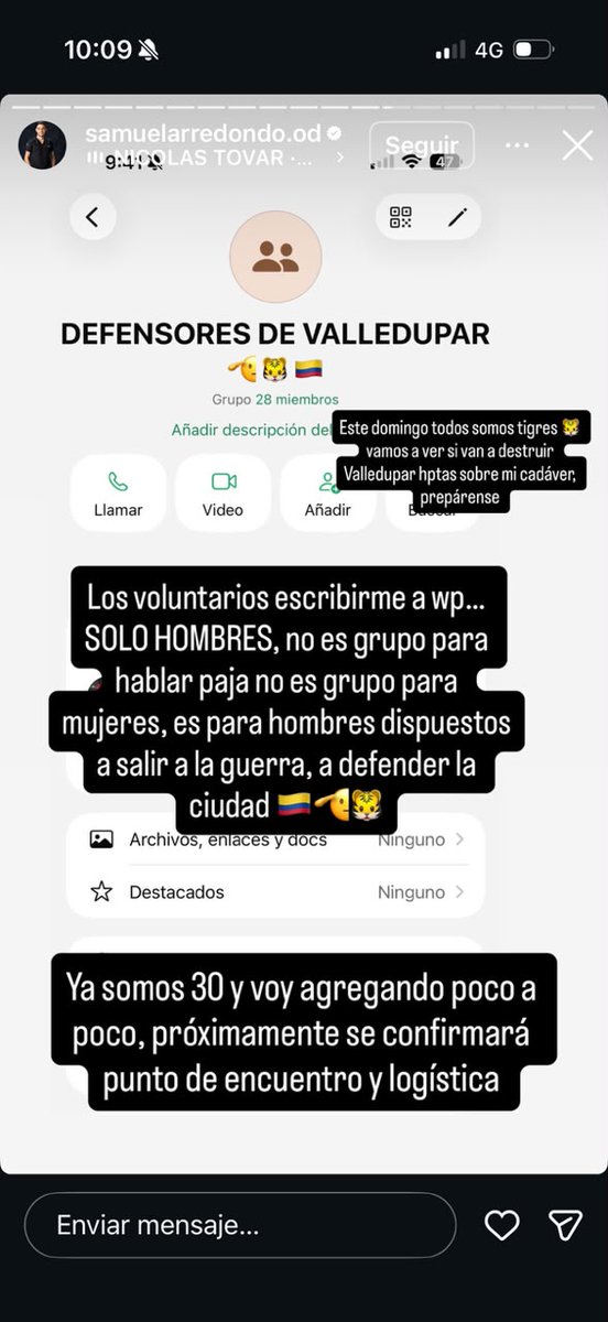 Nayleabarros's tweet photo. ¡Alerta! 🚨Denunciamos una operación violenta organizada desde Valledupar por sectores de la campaña de @AbelardoPTE .Grupos liderados por el odontólogo SAMUEL ARREDONDO planean salir este domingo a agredir a votantes y militantes de izquierda. En sus chats se leen amenazas explícitas: “hay que matar a esos petristas”, junto a imágenes de armas para “exterminar a la izquierda”. Esto constituye incitación al asesinato y formación de grupos paramilitares.

 Hacemos un llamado urgente a la @policia  @FiscaliaCol  al presidente  @petrogustavo    para garantizar la seguridad en la jornada electoral. El abogado @migueldelrioabg  iniciará de inmediato las acciones legales contra los involucrados. No permitiremos que el odio y la violencia se impongan.

 ¡No nos intimidarán!