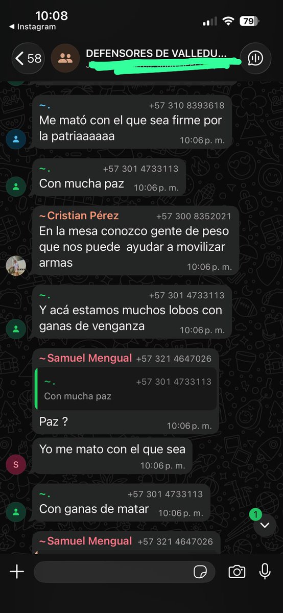 Nayleabarros's tweet photo. ¡Alerta! 🚨Denunciamos una operación violenta organizada desde Valledupar por sectores de la campaña de @AbelardoPTE .Grupos liderados por el odontólogo SAMUEL ARREDONDO planean salir este domingo a agredir a votantes y militantes de izquierda. En sus chats se leen amenazas explícitas: “hay que matar a esos petristas”, junto a imágenes de armas para “exterminar a la izquierda”. Esto constituye incitación al asesinato y formación de grupos paramilitares.

 Hacemos un llamado urgente a la @policia  @FiscaliaCol  al presidente  @petrogustavo    para garantizar la seguridad en la jornada electoral. El abogado @migueldelrioabg  iniciará de inmediato las acciones legales contra los involucrados. No permitiremos que el odio y la violencia se impongan.

 ¡No nos intimidarán!