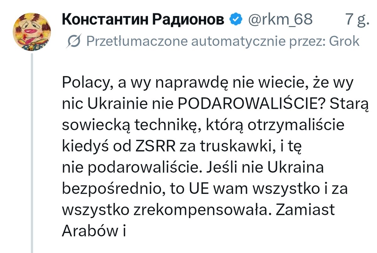 seraczyn's tweet photo. @rkm_68 Zrobiłem zdjęcie twojego wpisu. Pokażę go wszystkim tym z którymi organizowaliśmy zbiórki dla ochotników na froncie. Pokażę go swoim ukraińskim przyjaciołom i powiem że właśnie dlatego nigdy już nie wolno wam w niczym pomóc. Nie kibicuje Putinowi ale jesteście mi już obojętni https://t.co/9qhI27YN5Q