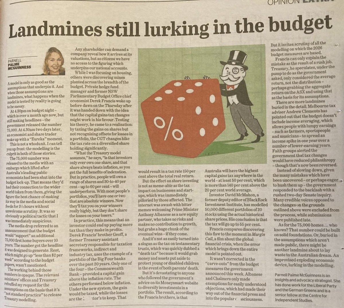 GeoffWilsonWAM's tweet photo. Landmines in @JEChalmers Budget 💣
@parnellpalme McGuinness exposes the rushed CGT changes that will hammer share investors: gains taxed hard, losses barely offset. Share portfolios crushed, aspiration attacked, economic vandalism confirmed.
@DerekFranc90653 called it on day one. Treasury modelling is a disgrace. This insane tax on aspiration must be stopped.
Read this 👇 #AussieDreamKiller #AspirationTax