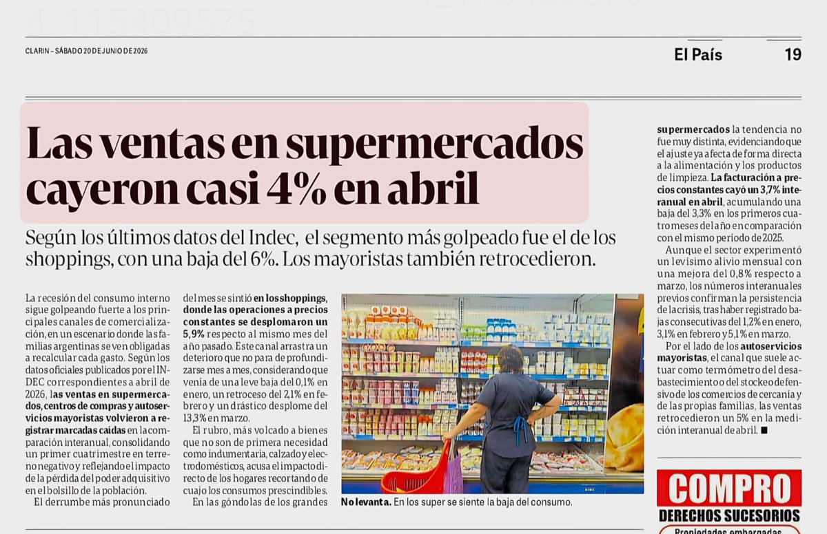 Sergio_OrtizOk's tweet photo. Caen las ventas, cae el consumo y detrás de cada número hay trabajadores que pagan el ajuste.
Mientras los supermercados avanzan con planes sistemáticos de achique, los primeros atacados son siempre los mismos: puestos de trabajo, salarios, derechos y condiciones laborales.
Y frente a un modelo económico que también busca debilitar al sindicalismo, la respuesta no puede ser “el silencio” ni la comodidad de escritorio.
La herramienta de los trabajadores sigue siendo la organización. La afiliación. El sentido de pertenencia. Un sindicato presente, en la calle, defendiendo cada puesto de trabajo y cada derecho conquistado.
Porque sin poder adquisitivo no hay consumo. Sin consumo no hay comercio. Y sin organización, el ajuste avanza sobre los trabajadores.
Es tiempo de volver a creer en la fuerza colectiva, en un sindicato que se embarre, que dé pelea y que esté donde tiene que estar: al lado de las trabajadoras y los trabajadores de comercio