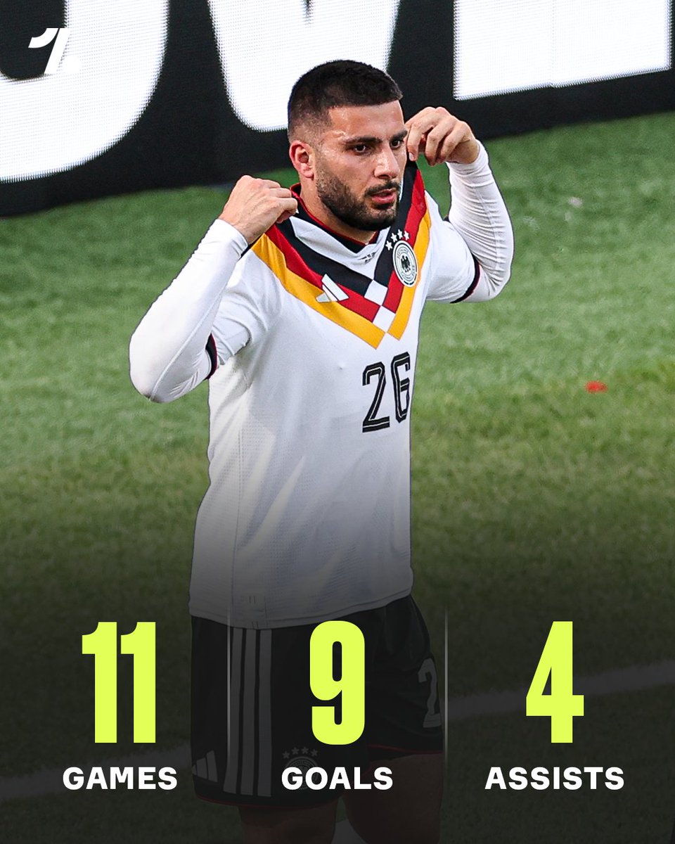 OneFootball's tweet photo. Deniz Undav has been Germany’s ultimate super-sub 🇩🇪🔥

13 G/A in last 11 Germany appearances, including 5 at this World Cup despite coming off the bench every time 🤯 https://t.co/w3TaAKk1s8