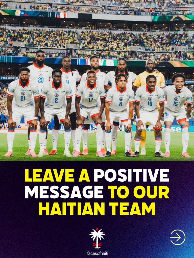 FacesOfHaiti_'s tweet photo. ONLY POSITIVE REPLIES. 
No analysis. No complaints.

Let’s celebrate this historic moment of Haiti’s return to the World Cup after 52 years and the players who proudly represented Haiti on the world’s biggest stage • 🇭🇹
___ https://t.co/rrHROHvfKB
