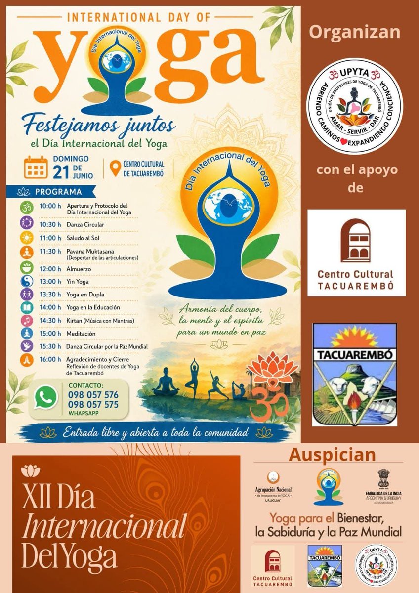 RadioZSM's tweet photo. Este domingo 21 de junio se celebrará el Día Internacional del Yoga en el Centro Cultural Tacuarembó, con actividades desde la hora 10:00.

La propuesta es con entrada libre y abierta a toda la comunidad.

#RadioZSM #Tacuarembó #Yoga https://t.co/2T9Nevdq1j