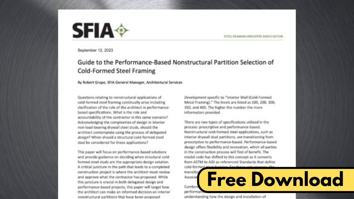 buildsteelorg's tweet photo. What is the role of the #architect in performance-based specifications of #steelframing? This SFIA paper provides templates to help make sound decisions with respect to interior partitions.
https://t.co/VY8VPRTtzw
#BuildSteel #CFSteel #BuildingCodes #SFIAsteel
@CFSteelIndustry https://t.co/bR9fvalEAz