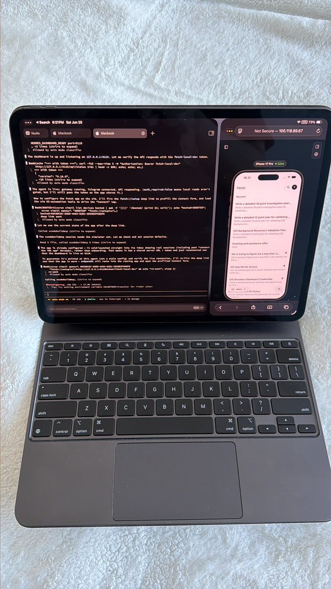 brentmwarner's tweet photo. Shout out to @Baconbrix’s serve-sim simulator. Now I can work from my iPad to jam on mobile projects. https://t.co/Yb4uldsoCN
