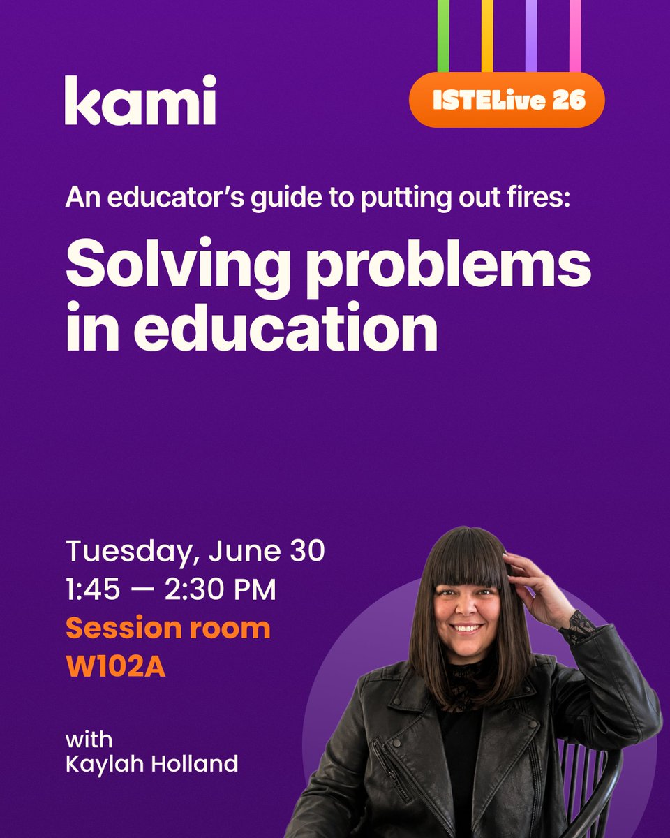 MissM3ganK's tweet photo. Walk in with a problem. Walk out with a plan. Kaylah Holland brings the Putting Out Fires framework to the Kami Room. Tue June 30, 1:45 PM. 

Book Giveaway!!! 10 copies of her book at the session. 

https://t.co/S6Od1xrlFt #ISTELive26 #EdLeadership https://t.co/6Rhvq6C23P
