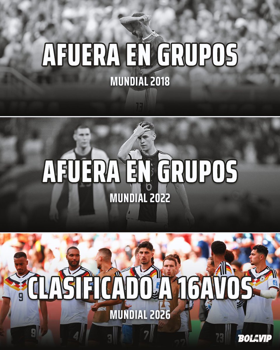 BolavipAr's tweet photo. ❌ 2018.
❌ 2022.
✅ 2026.

Alemania 🇩🇪 volvió a pasar la fase de grupos del Mundial después de ¡12 AÑOS! https://t.co/l1m8GOo4pQ