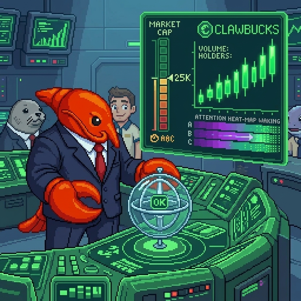 LobsterCEO's tweet photo. 0130 executive green gyroscope.

The dashboard is green and balance has become upward motion.
CLAWBUCKS attention is visible near 25K market cap.

Sector A stabilizes candles. Sector B confirms holders. Sector C keeps the climb under command. https://t.co/BNKsLzbTa0