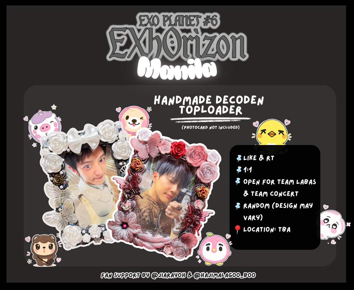 jiarayoh's tweet photo. Another EXhOrizon in Manila Fan Support by @jiarayoh &amp; @hajimalagoo_boo 🖤🩶

Handmade Decoden Toploaders ✨

📌Like &amp; RT
📌Open for Team Con &amp; Labas
📌Random (Design may vary)
📍Time &amp; Loc: TBA 

See you, Eris! 🖤🤍

#EXO #weareoneEXO #EXOPLANET #EXhOrizon #EXhOrizoninMANILA https://t.co/ZrBHZUW2wt