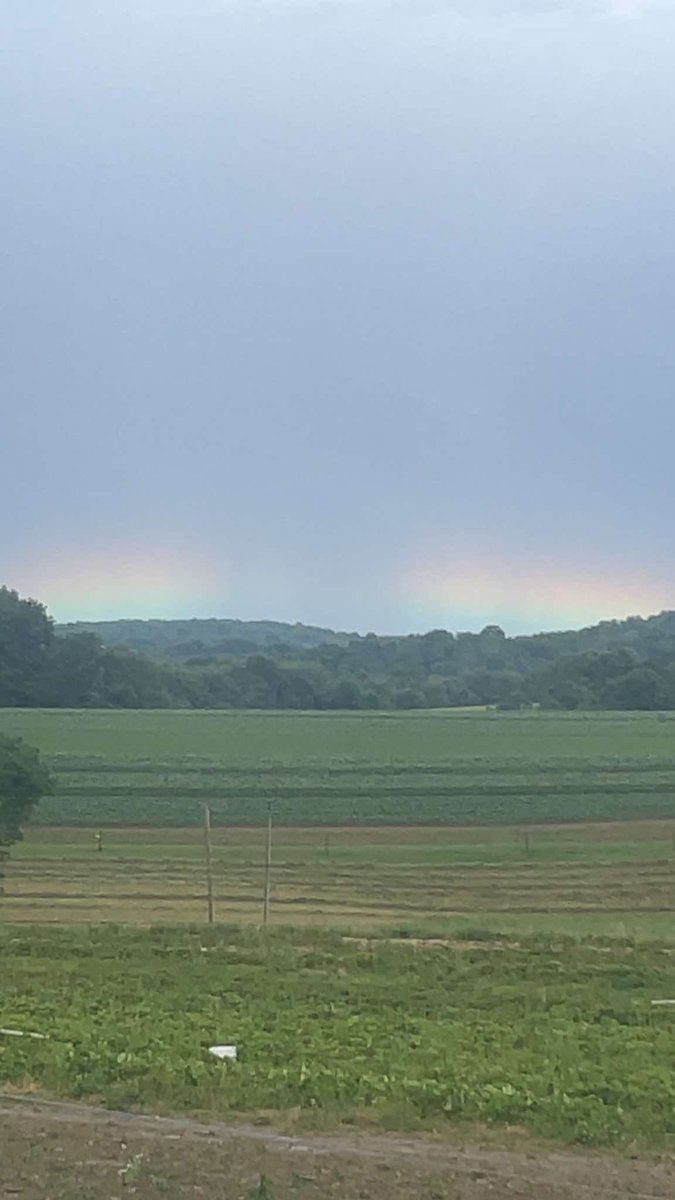 PAWeatherPlus's tweet photo. Wow! Have you ever seen a rainbow this wide before on the horizon? Passing storms helped to cast this rainbow in the distance in Indiana County. Thank you for sharing, @Lori A Sherry (FB)! What does the sky look like in your area today? #PAwx #Pennsylvania #Rainbow https://t.co/qh9LWix4bM