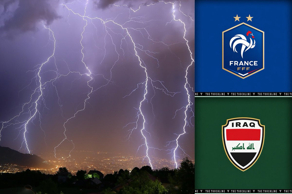 TouchlineX's tweet photo. 🚨⛈️ 𝗕𝗥𝗘𝗔𝗞𝗜𝗡𝗚: France vs Iraq could be stopped during the game due to THUNDERSTORMS!

Severe weather is expected in Philadelphia tomorrow.

— @lequipe https://t.co/k1HtIDwtJO